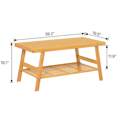 50x100x48.5cm Бамбуковый двухуровневый кофейный стол с открытым шкафчиком для хранения в гостиной